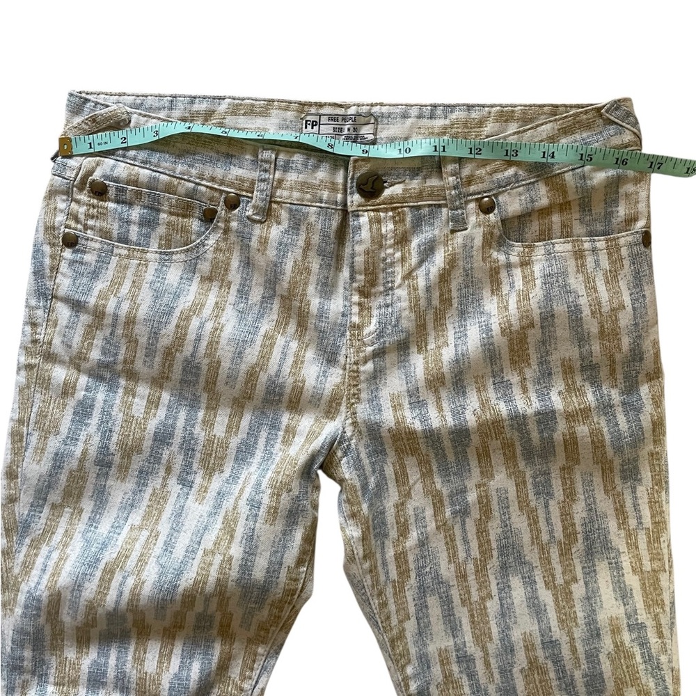 Free People Skinny Jeans,Off-White,tan  Gold,Grey Pattern, zipper ankles,Size 30 - Picture 4 of 8